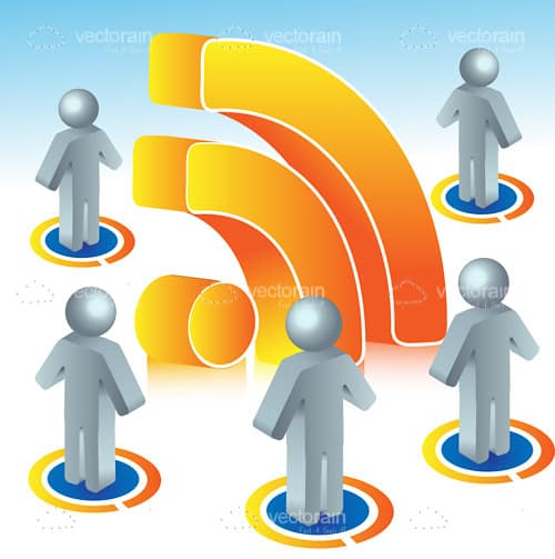 Colorful RSS Icon with Simple Illustrations of Peoples